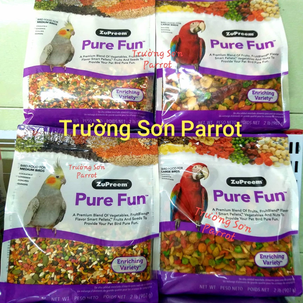 Bịch nguyên 907g hạt trộn rau củ và trái cây cao cấp cho vẹt Zupreem Pure Fun các loại