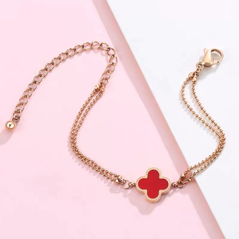 Lắc Chân Thép Titan Mạ Vàng Hồng 18k Hình Cỏ Bốn Lá Phong Cách Nhật Hàn | BigBuy360 - bigbuy360.vn