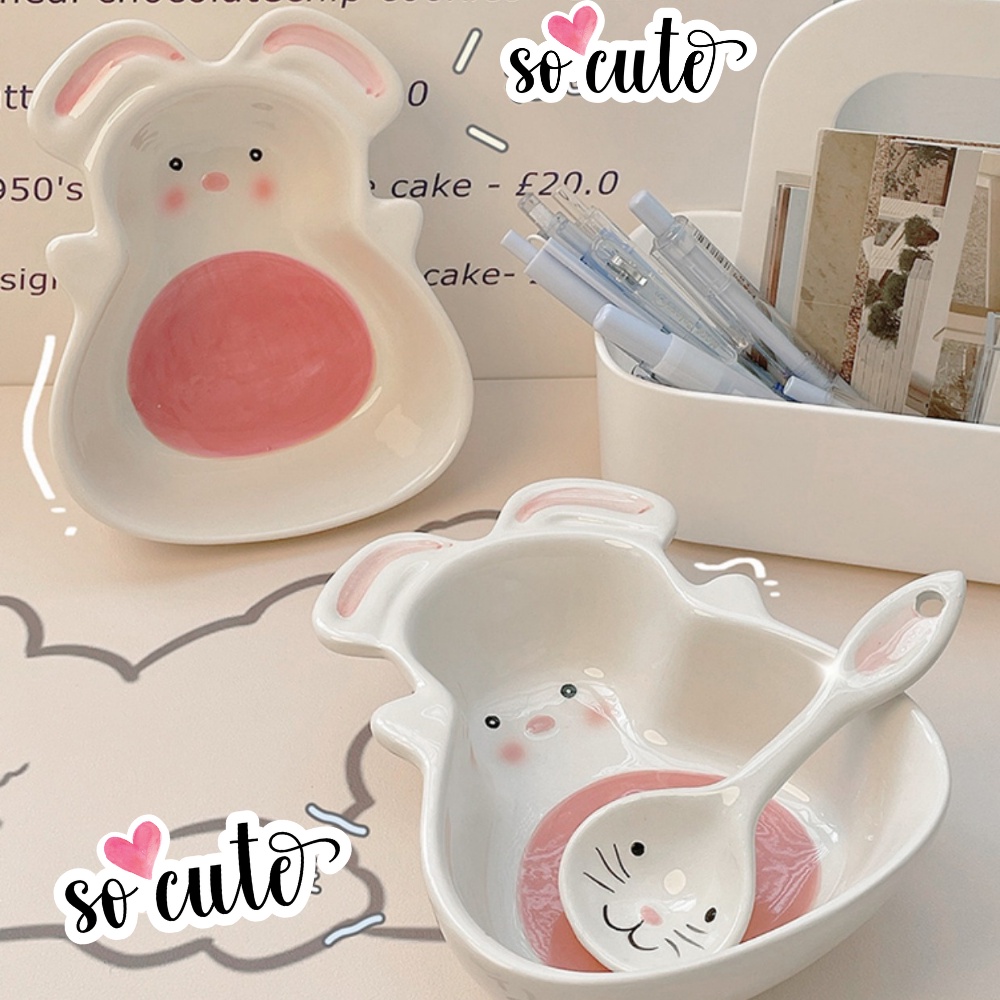 Bát sứ ăn cơm ngũ cốc decor ăn dặm hình thỏ trắng đáng yêu cute dung tích 400ml LABAMO BS06