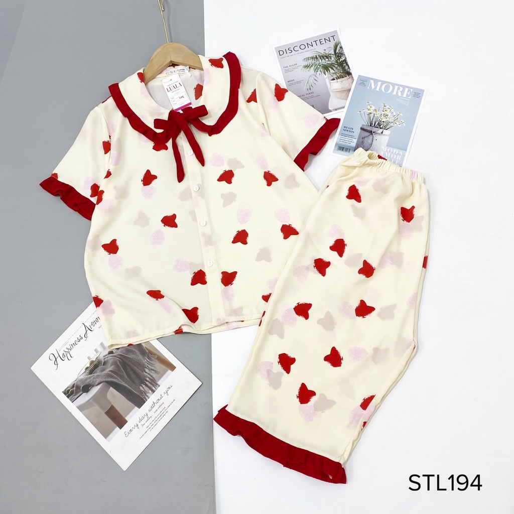 Đồ Ngủ Pijama Lụa Mango Tay Cộc Quần Lửng, Cổ Bèo Siêu Xinh, Mềm Mịn, Độc Lạ Khó Tìm, Sanh Chảnh Hàn Quốc - Full Size
