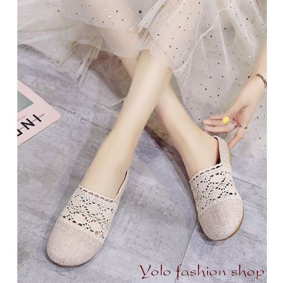 GL8 Giày lười slip on nữ phối ren vintage thời trang kèm hình thật | BigBuy360 - bigbuy360.vn