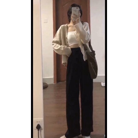 Quần tây ống rộng lưng siêu cao qua rốn vải dày dặn có túi dài 100cm