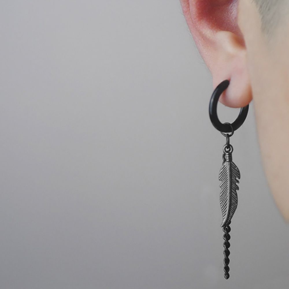 Khuyên tai dạng vòng phối tua rua hình lá cây thời trang cá tính dành cho cả nam và nữ