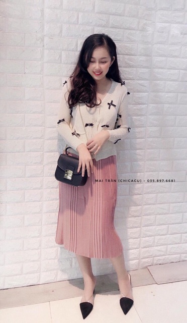 Chân váy midi dập ly nhỏ freesize chuẩn hàng QC | BigBuy360 - bigbuy360.vn