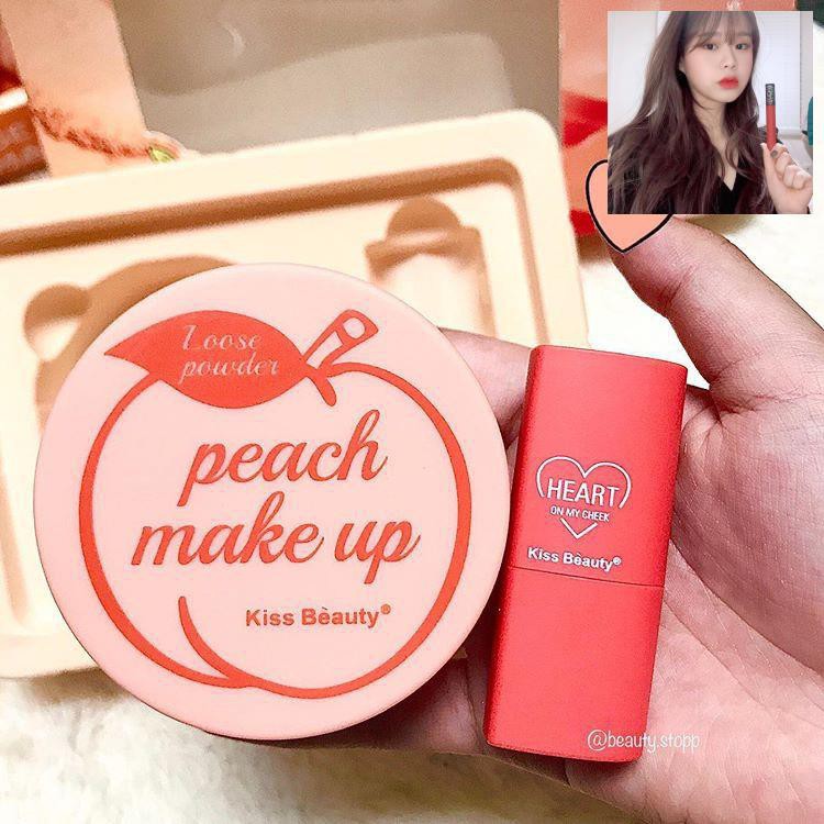 Bộ Trang Điểm 2In1 Peach Make Up Set Của Kiss Beauty (gồm phấn phủ + thanh phấn má)