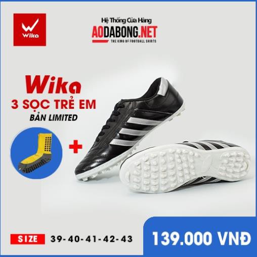 Giầy đá bóng trẻ em chính hãng Wika 3 sọc bền, đẹp, giá tốt. Tặng tất