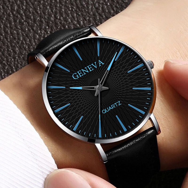 Đồng Hồ Quartz Nam Dây Da Nhãn Hiệu Geneva