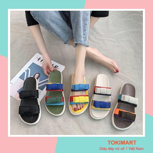 [LOẠI 1] Dép 2 quai ngang nữ, dép nữ quai ngang đi chơi nơ vải xinh DSN45 đế cao su tăng chiều cao mềm chống trơn trượt