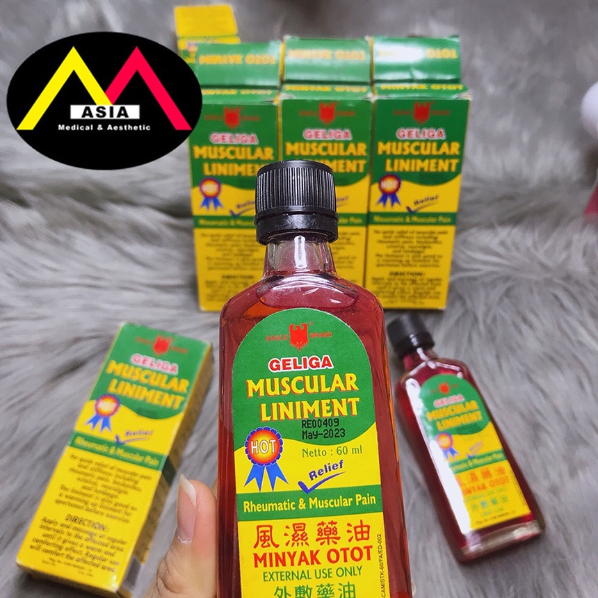 Dầu nóng GELIGA Muscular Liniment hiệu con ó xoa bóp xoa bóp gia truyền bạc hà long não giảm đau bong gân Indonesia 60ml