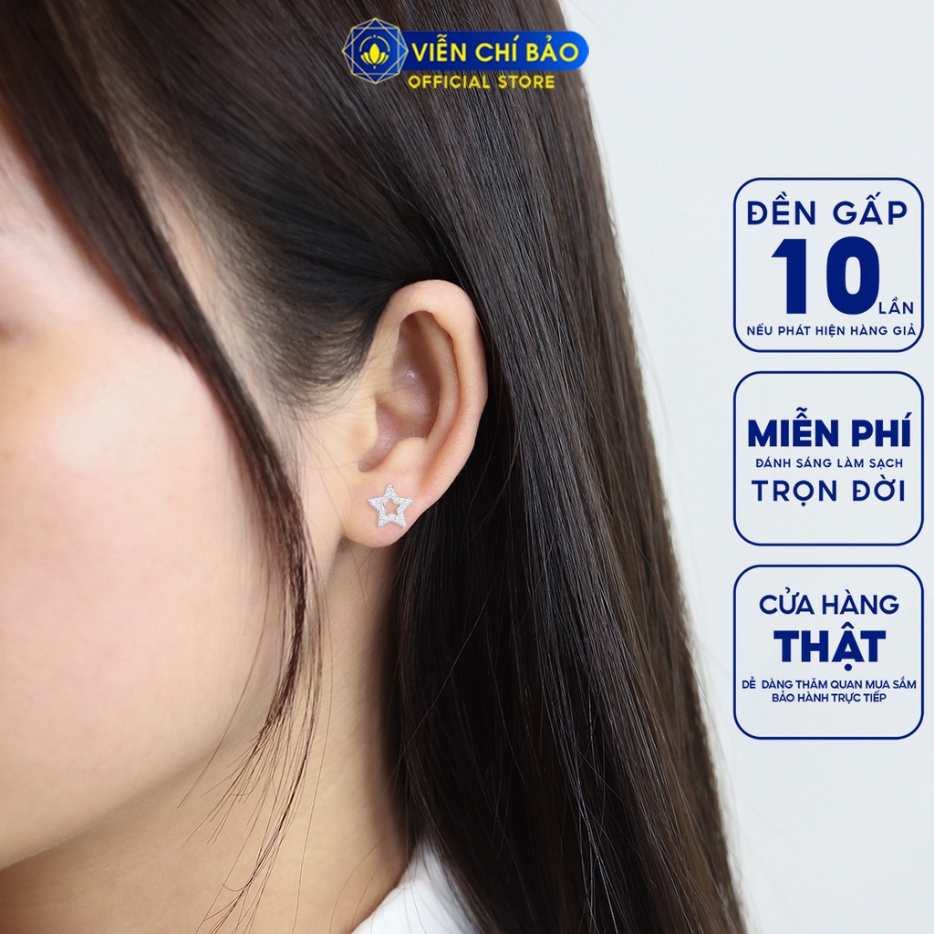 Bông tai bạc nữ Star đính đá chất liệu bạc 925 thời trang phụ kiện trang sức nữ Viễn Chí Bảo B400092