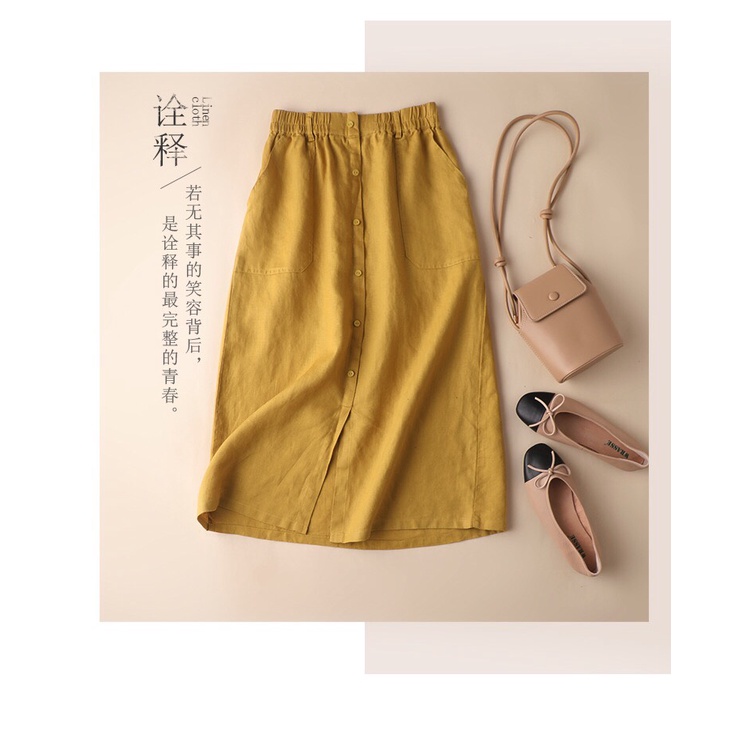 Chân váy đũi Hàn siêu mềm mại cạp chun xẻ tà hot trend