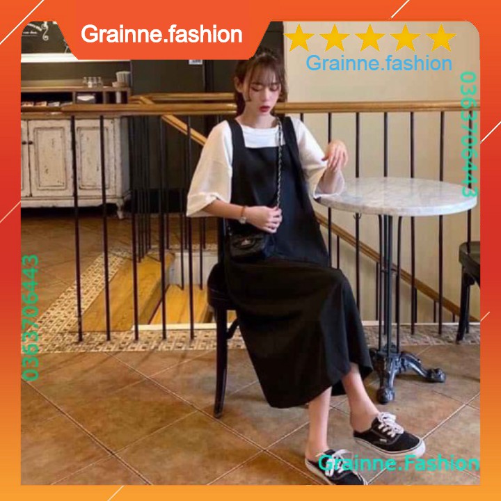 SET YẾM VÁY KAKI DÁNG THỤNG ULLAZANG - YẾM DÀI HÀN QUỐC MIX ÁO PHÔNG TAY LỠ TRẮNG -(Sắn) 💎 👗👑- GNFShop