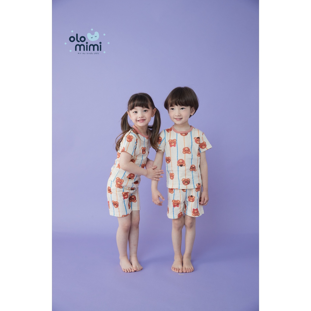 Bộ pijama cộc bé trai/ bé gái Teddy Bear Gentleman 100% cotton - Olomimi Hàn Quốc