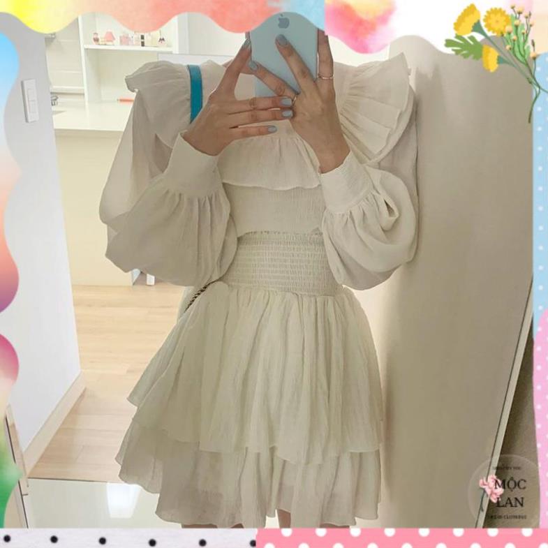 Set áo sơ mi voan phói bèo tiểu thư+ Chân váy xòe ngắn 2 tần điệu đà style Hàn Quốc sang chảnh