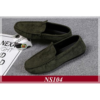 NS104 - Giày Lười Nam Hàn Quốc Da Lộn Màu Xanh Rêu