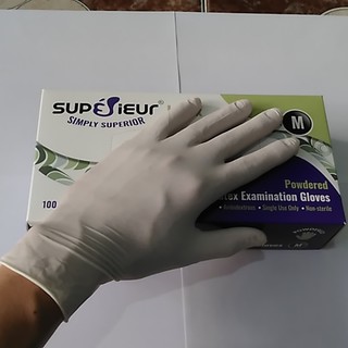 Găng Tay - bao tay - Cao Su Y Tế  Có Bột Superieur hộp 100 cái màu cao su tự nhiên