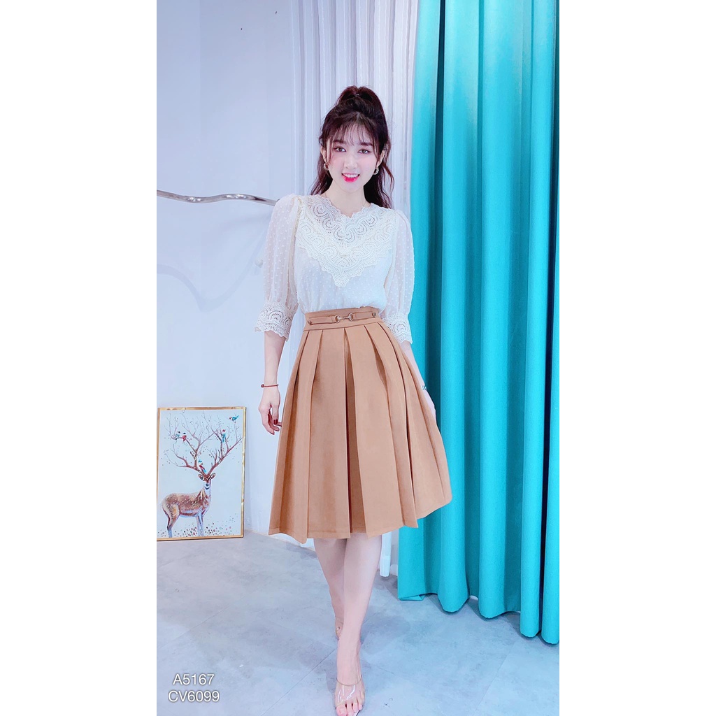 Chân váy chữ A xếp li đính mắc xích CHUU CV6099