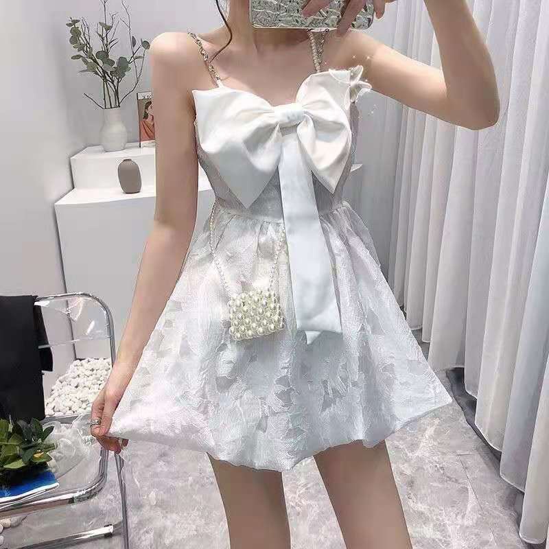 Đầm Không Tay Đính Đá Phối Nơ Xinh Xắn Thời Trang Mùa Hè Dành Cho Nữ