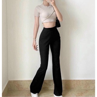 Quần thun gân ống loe co giãn tốt tôn dáng Nâu Store