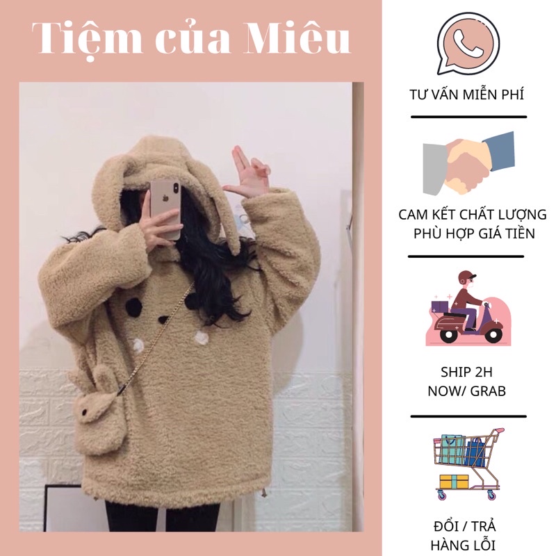 Áo hoodie lông cừu thỏ tặng kèm túi Tiệm của Miêu