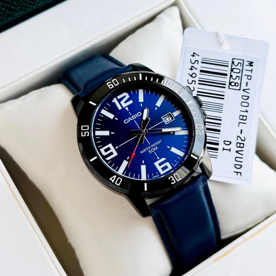 Đồng hồ nam dây da Casio Anh Khuê MTP-VD01BL-2BVUDF