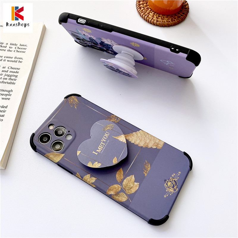 Samsung Galaxy A42/A50/A51 5G/A70/A70e/A71/A80 Leaf Shockproof Hard Phone Case Butterfly PC Back Cover Pop-up Bracket Landyard