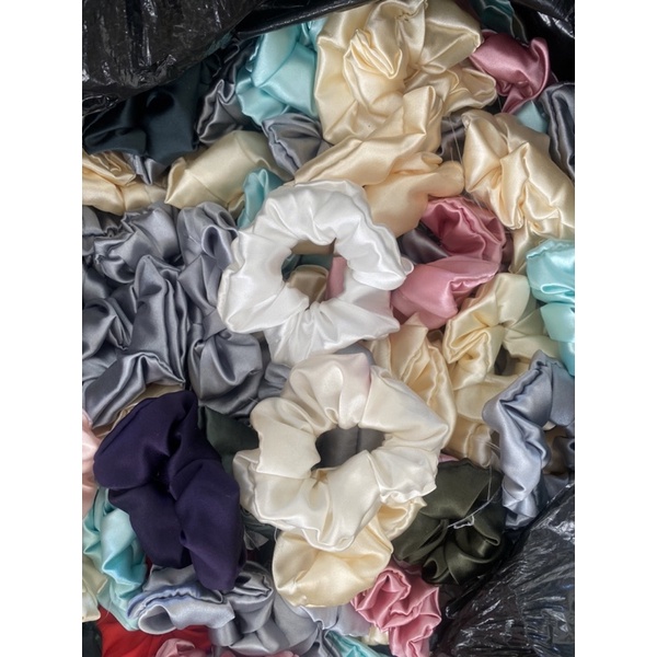 Scrunchies trơn lụa satin, voan kính