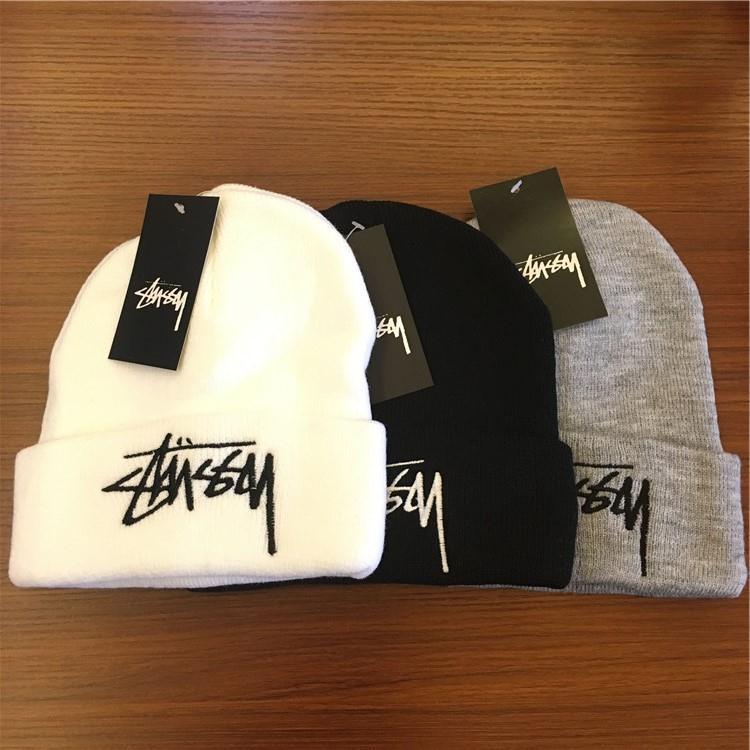 Mũ len dệt kim thêu họa tiết thời trang cho nam nữ Stussy essentials