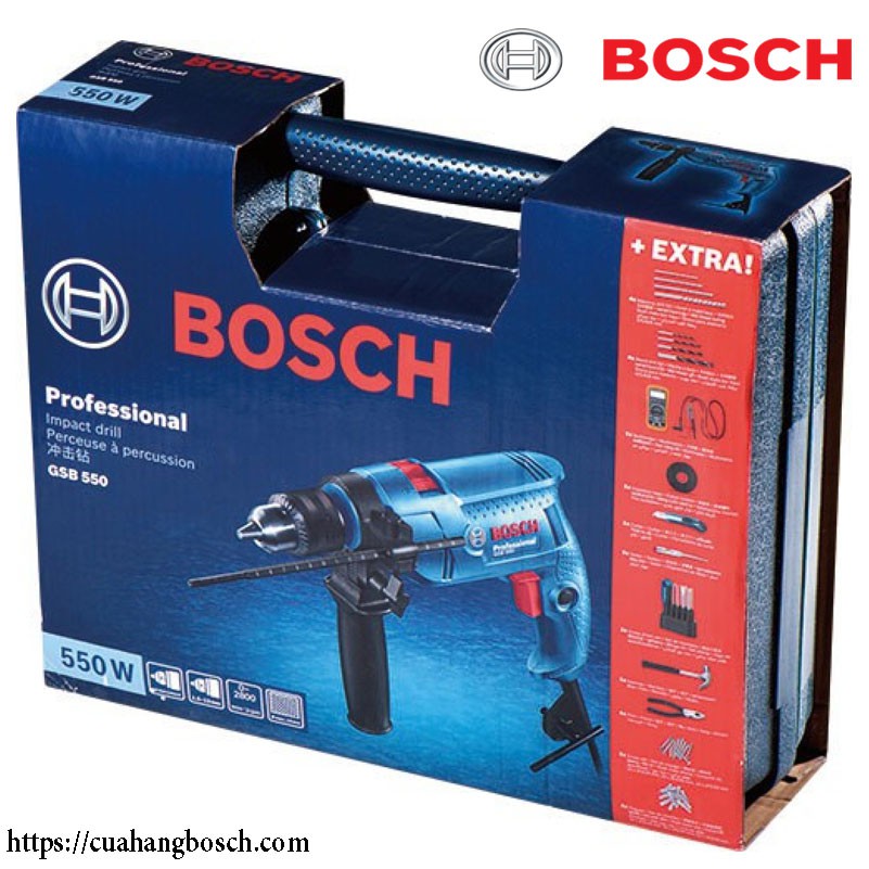 Máy khoan Gia đình Bosch GSB 550 (bộ set valy 100 món phụ kiện)