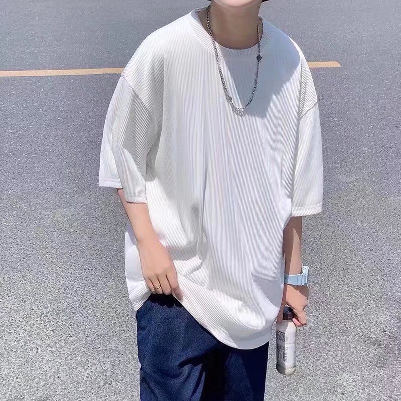 Áo Thun Tay Ngắn Dáng Rộng Màu Trơn Kẻ Sọc Thời Trang Hàn Quốc Cho Namáo simple unisex thun cổ tròn