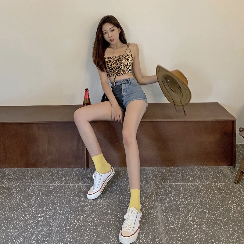 Quần Short Denim Lưng Cao Thời Trang Hàn Quốc Quyến Rũ Cho Nữ
