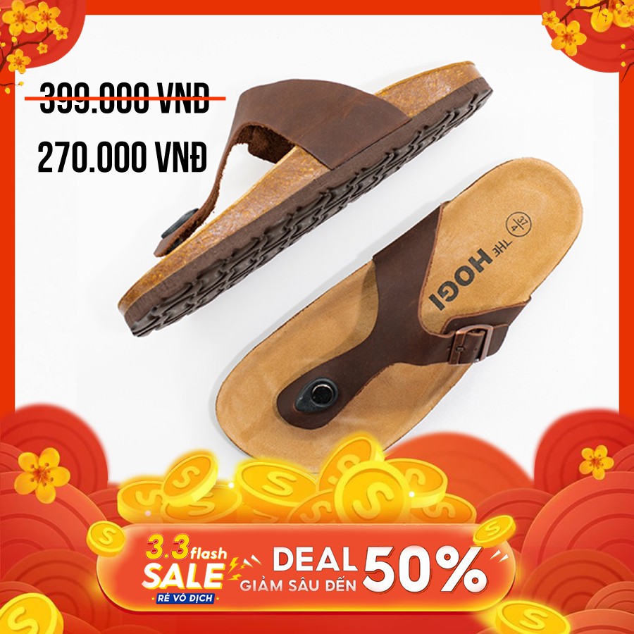 Giày Dép Đế Trấu Da Bò Thật Quai Ngang - Da Nâu [CHÍNH HÃNG - giày dép nam nữ unisex] HG07DN