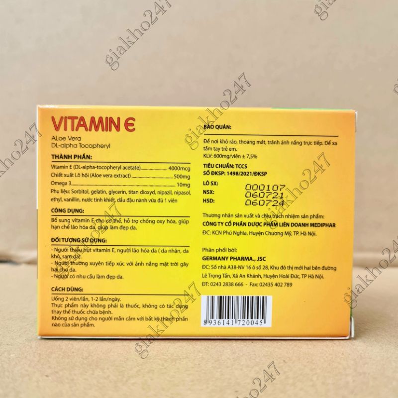 Bổ sung vitamin E giúp da căng mịn sáng đẹp hộp 30 viên chính hãng