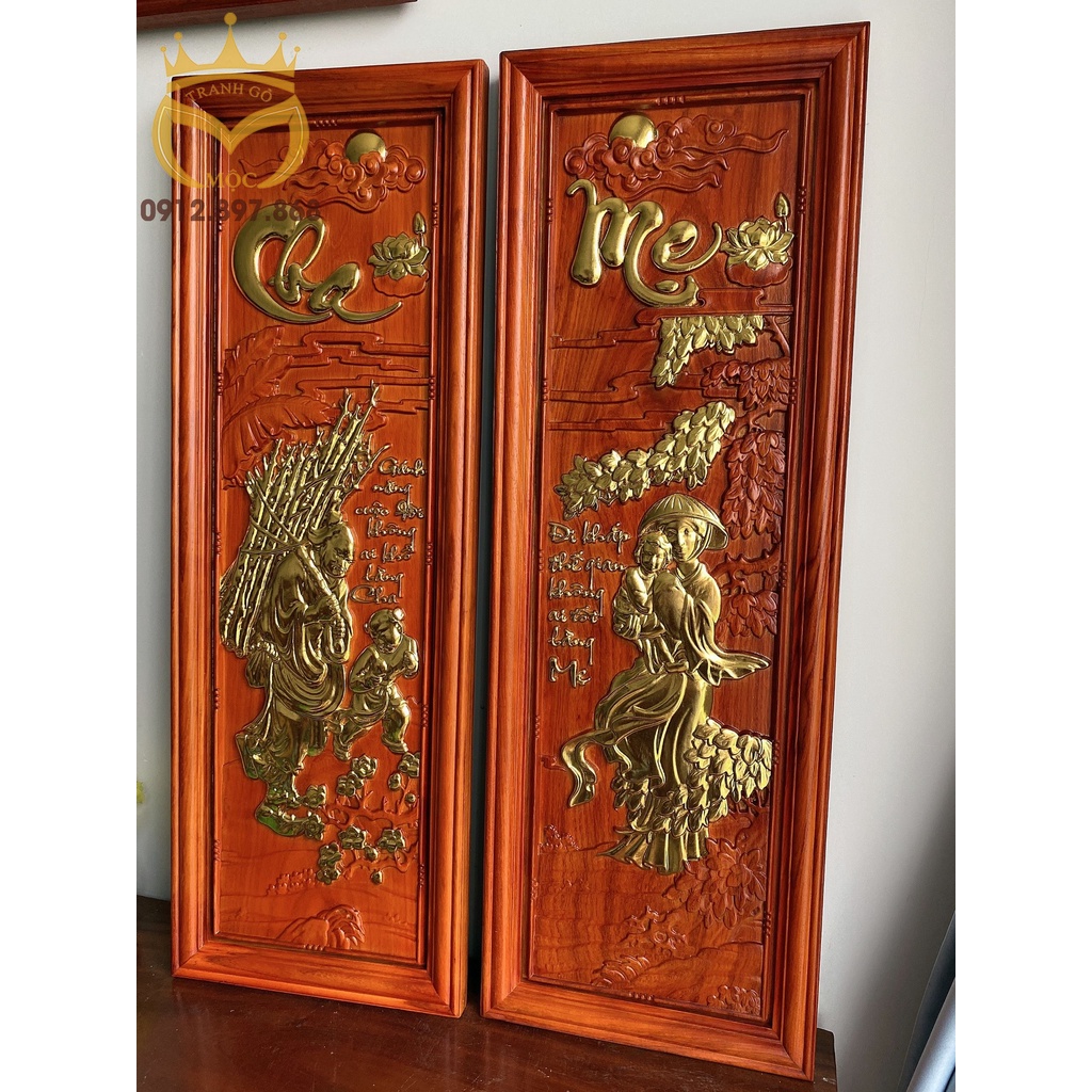 Tranh câu đối Cha Mẹ gỗ hương