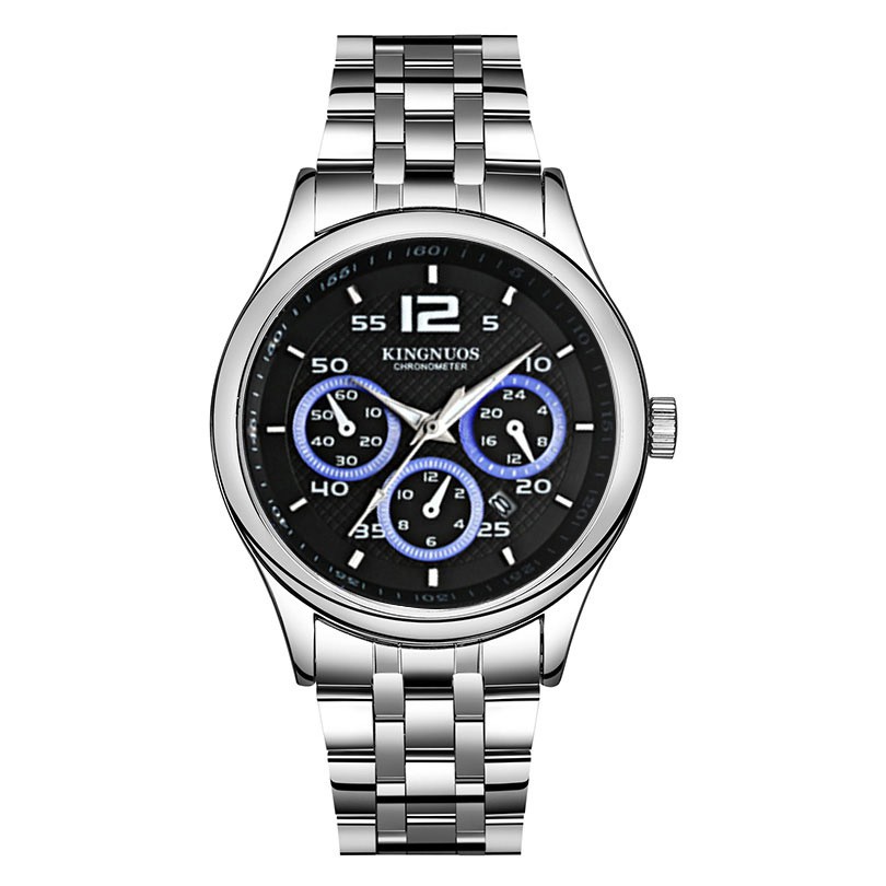 Đồng hồ nam KINGNUOS K051 dây thép kim loại cao cấp (2 màu mặt đen + trắng)