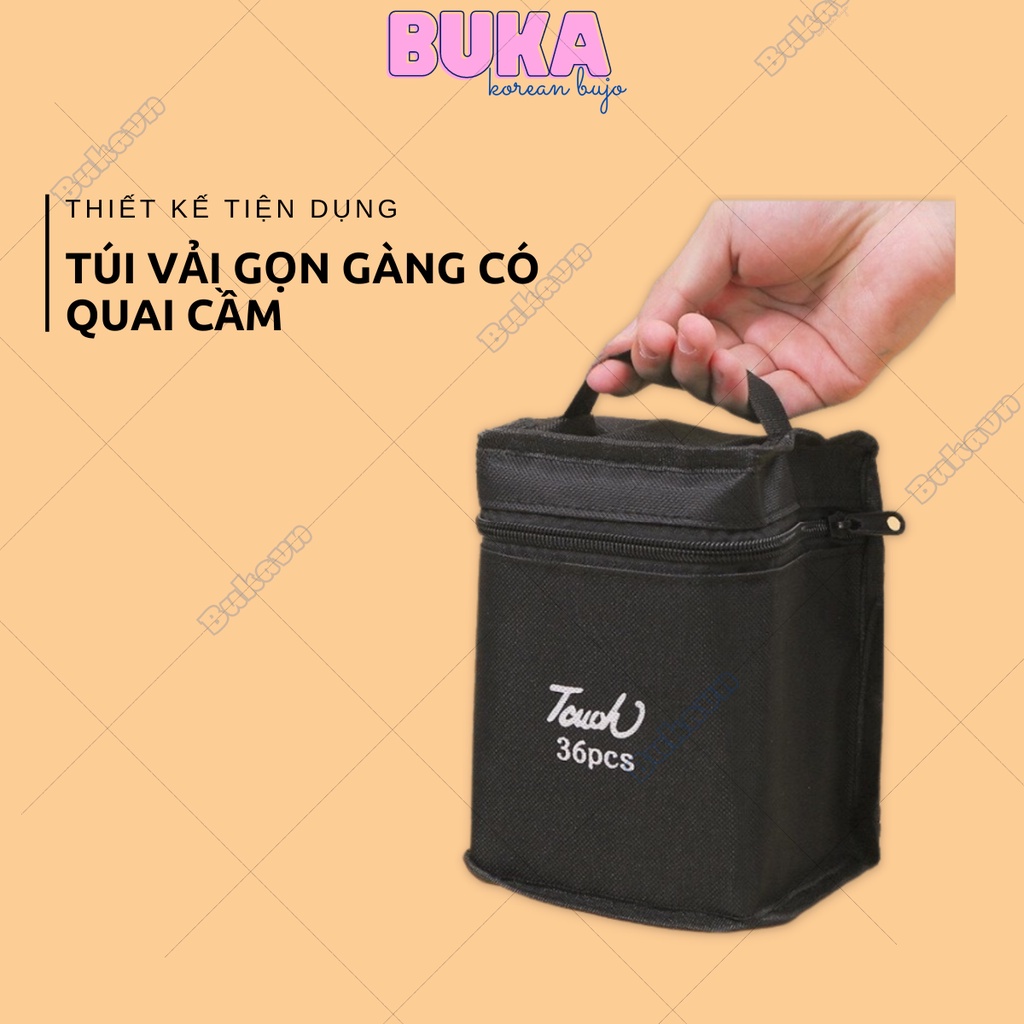 Bút dạ Marker Touch nhiều màu cao cấp Buka kèm túi vải họa cụ vẽ tranh cao cấp 24 / 36 / 48 / 60 / 80 màu