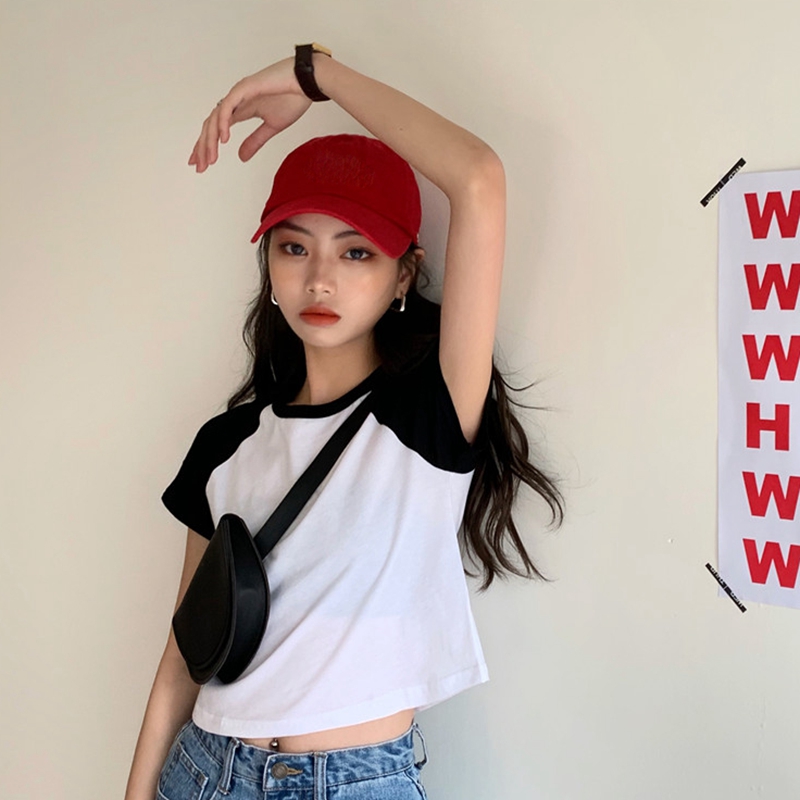 Áo Thun Croptop Cổ Tròn Phong Cách Hàn Quốc Cho Nữ