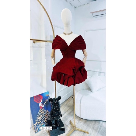 Đầm váy nhung rớt vai