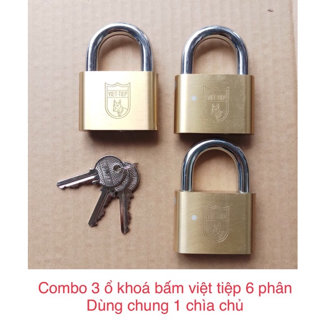 Set 3 ổ khoá VIỆT TIỆP dùng chung 1 chìa ( loại 6p , khoá Bấm, gồm 3 chìa sơ cua )