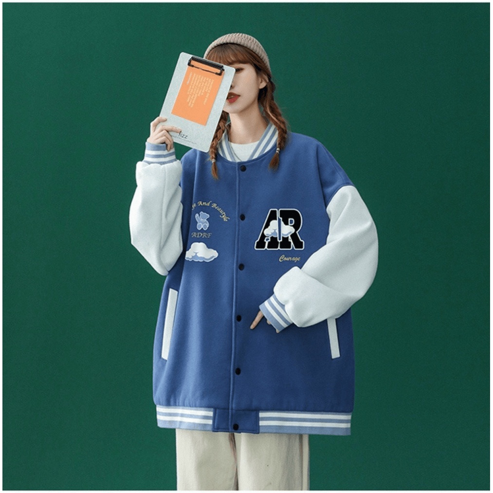 ÁO KHOÁC BOMBER NAM NỮ HỌA TIẾT ĐÁM MÂY AR  PHỐI TAY TRẮNG SIÊU XINH