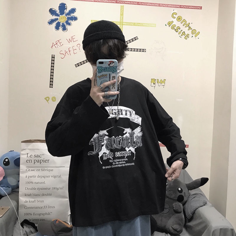 Áo Sweater Tay Dài Cổ Tròn Dáng Rộng Phong Cách Hip Hop Cá Tính Cho Nam