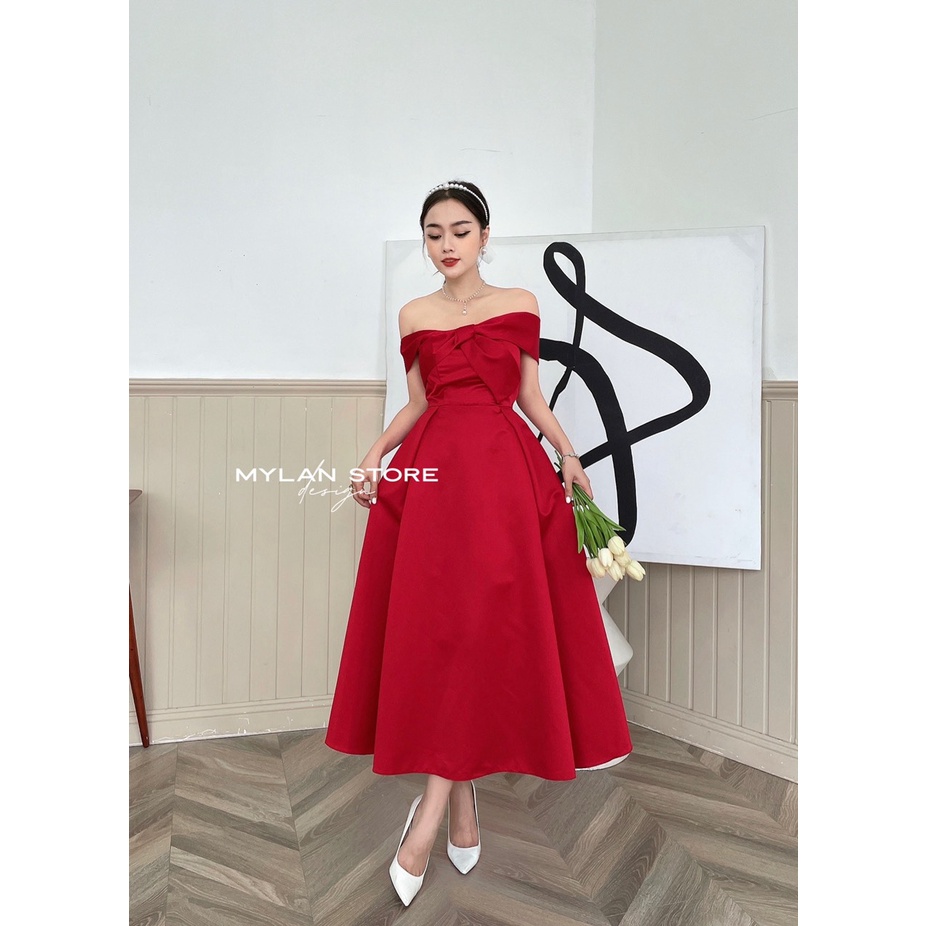Váy dự tiệc chất Tafta nhập cao cấp Đầm thiết kế co giãn nhẹ ML2681521