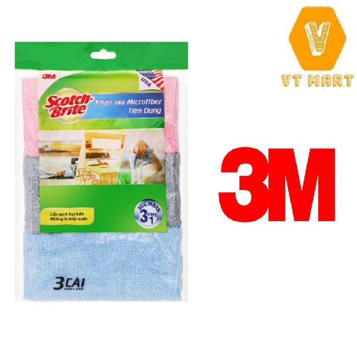 Bộ 3 khăn lau bếp đa năng tiện dụng Microfiber Scotch-Brite 3M KL-BEP3 lau sạch vết bẩn không gây trầy xước