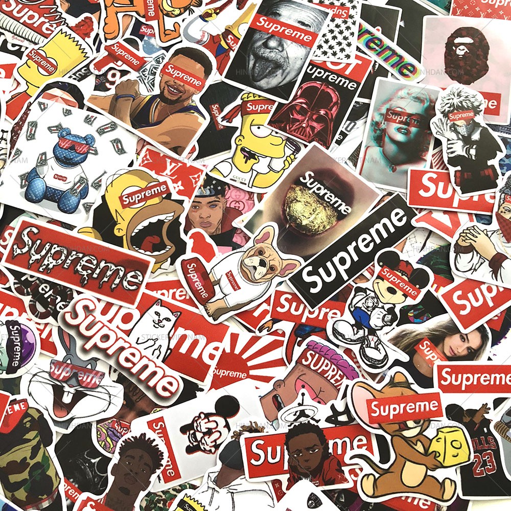 Sticker SUPREME decal hình dán chống nước trang trí xe, laptop, nón bảo hiểm.