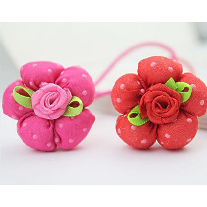 Dây cột tóc hoa hồng năm cánh chấm bi cho bé đáng yêu BE16