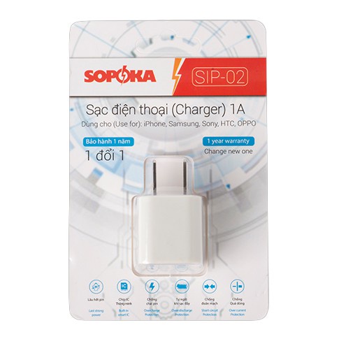 Củ Sạc điện thoại 1A - 1.5A chính hãng Sopoka dùng sạc các thiết bị điện đài radio