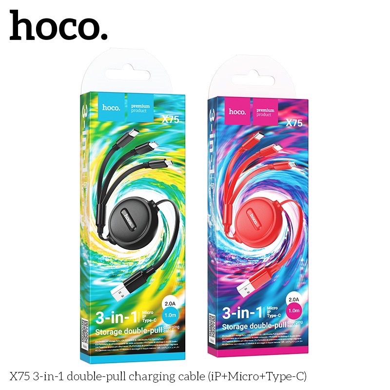 Cáp Sạc HOCO X75 3in1 gồm 3 Cổng: micro usb - Type C - iP - Chính hãng