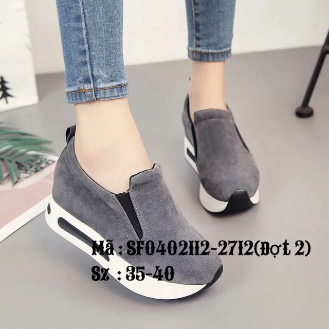 Giày Slip on da lộn đế cao