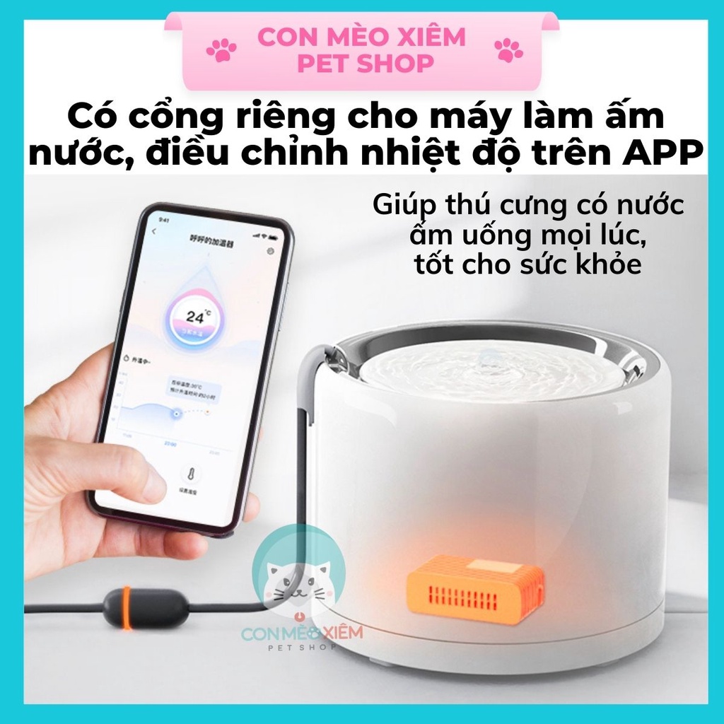 Máy lọc nước cho chó mèo Petkit 6 kết nối app đế sạc không dây 1.8L, đài phun nước tự động thú cưng Con Mèo Xiêm