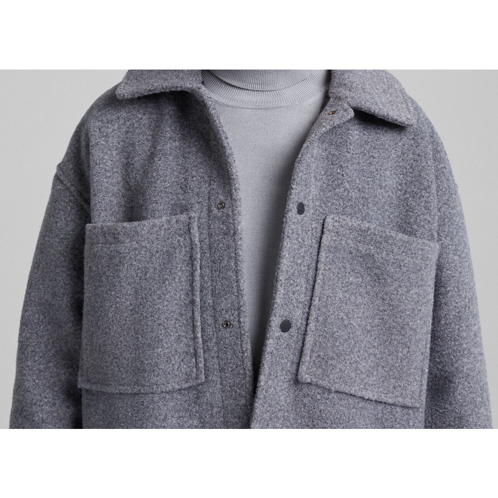 Khoác dạ Bershka dành cho nam hàng chính hãng. Xám, dáng ngắn